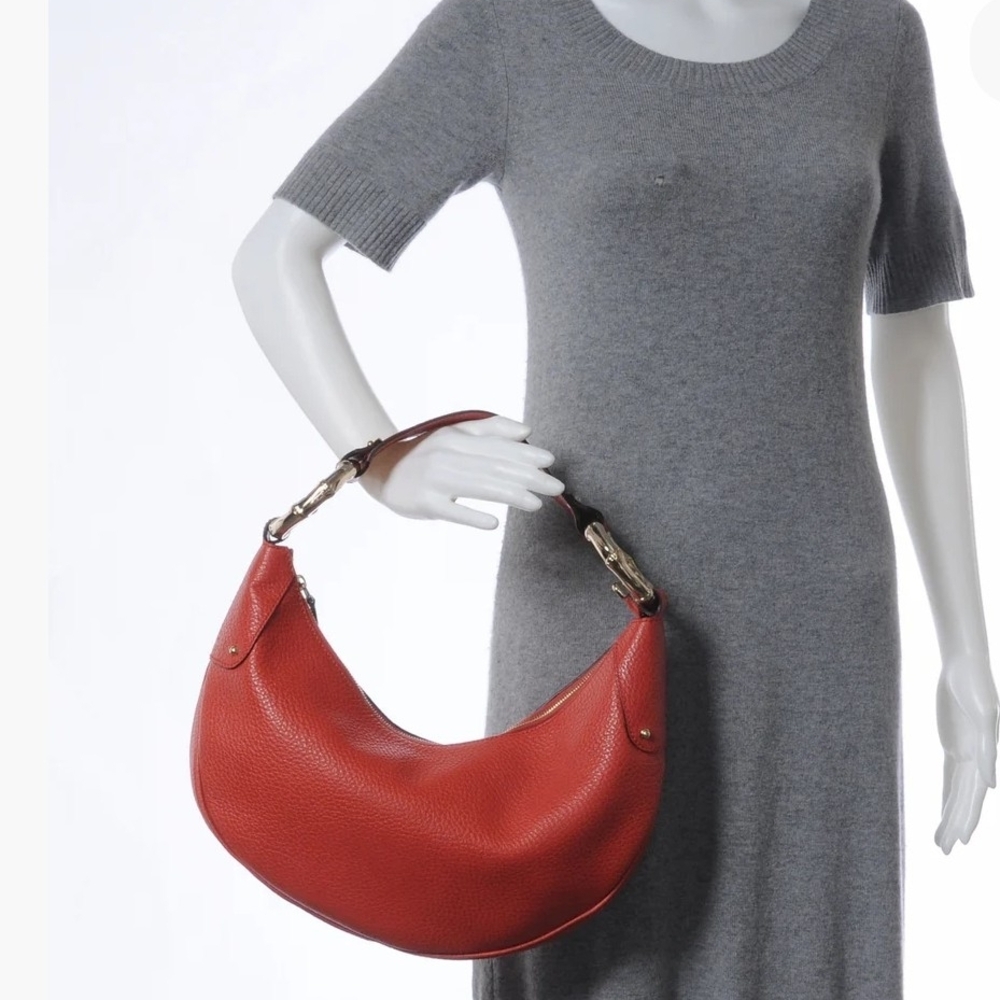 Gucci Vintage Bamboo Leather Orange/Red Hobo Bag - Picture 6 of 8
